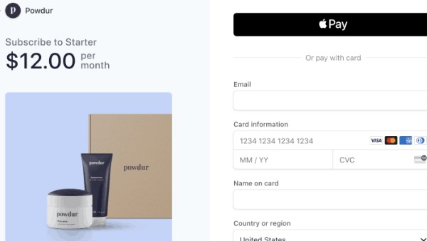 An webpage of a stripe product at checkout