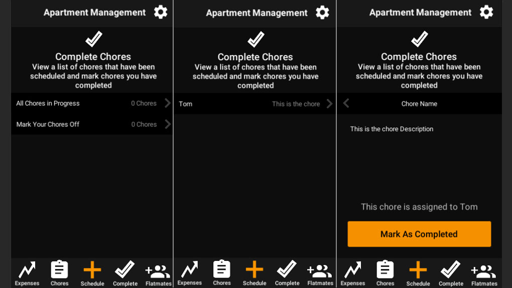 Completing chores on the flat app