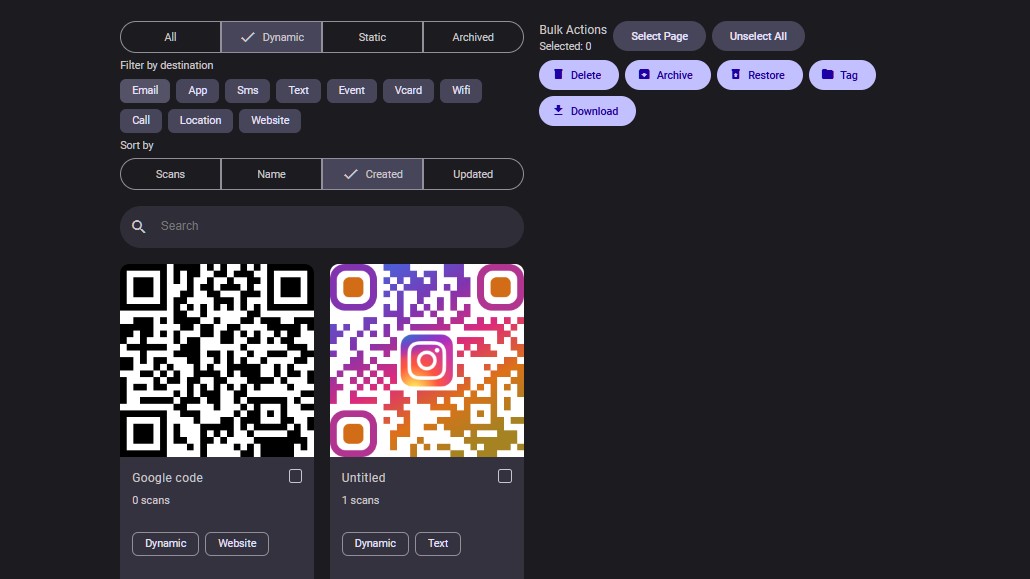 Dashboard for QR Codes