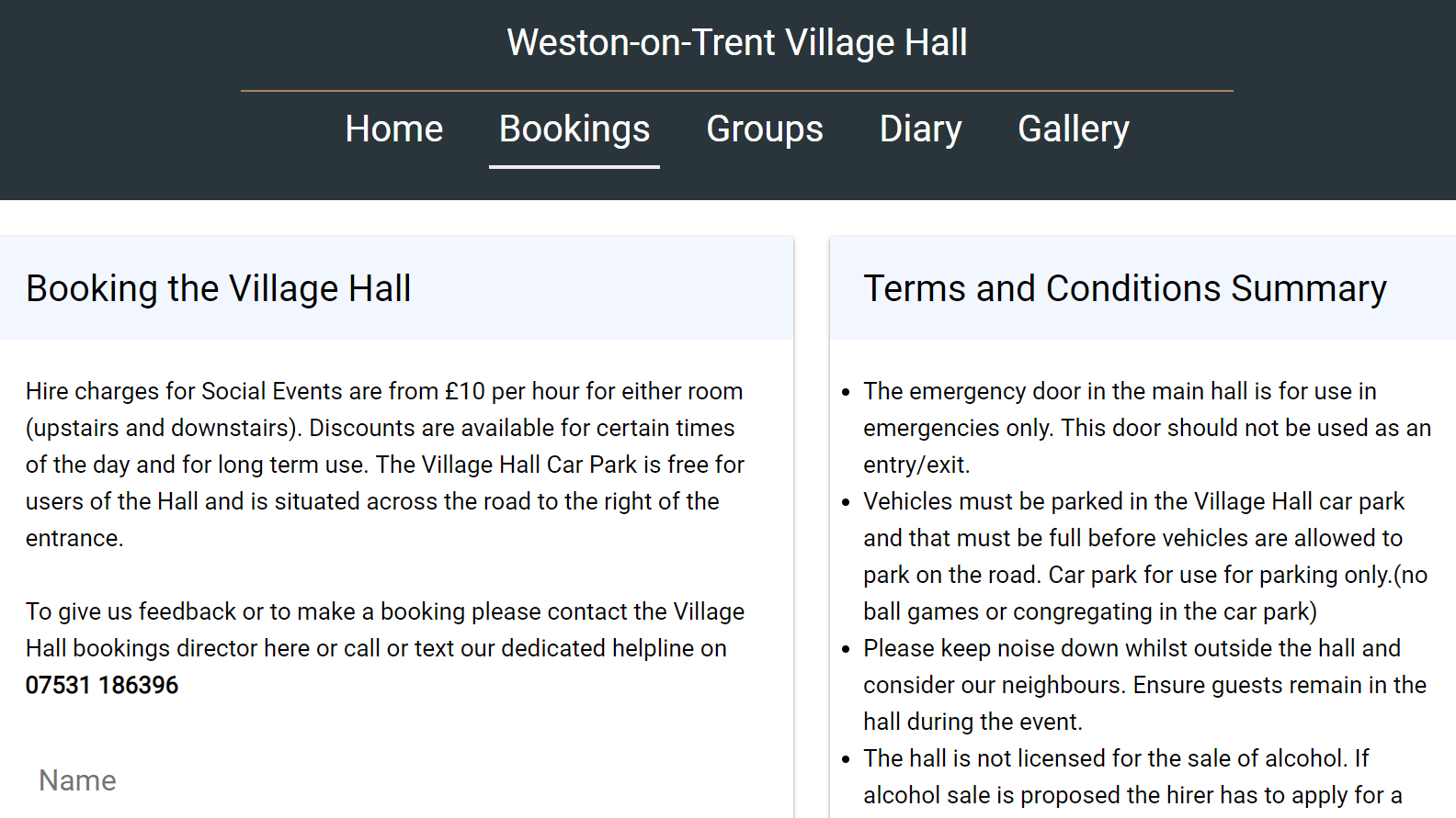 Booking page